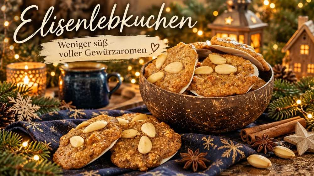 Hausgemachte Masawi Elisenlebkuchen mit drei ganzen Mandeln, ohne Glasur, traditionell gebacken mit Nüssen und Lebkuchengewürz.