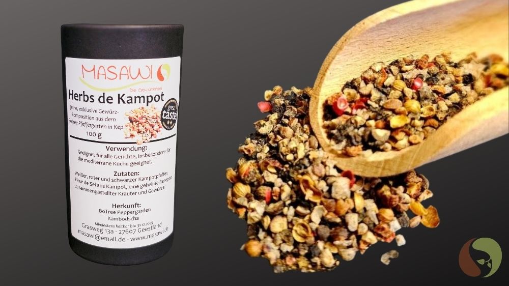 Herbs de Kampot – mediterrane Gewürzkomposition mit Kampotpfeffer und Fleur de Sel 100 g