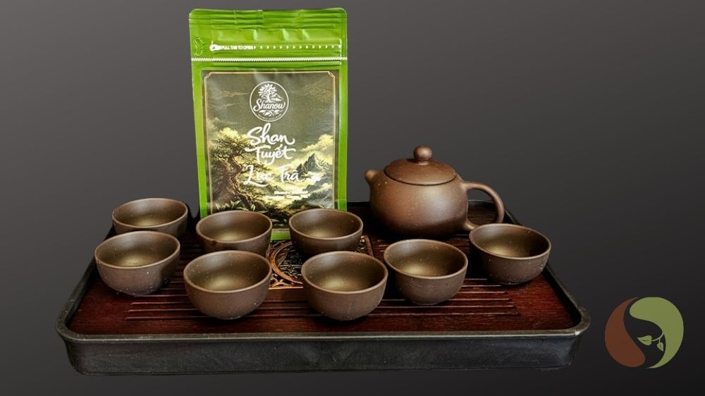 Masawi Gongfu-Cha Genuss-Set – handgeformtes Ton-Teeservice mit Tablett & Shan Tuyet