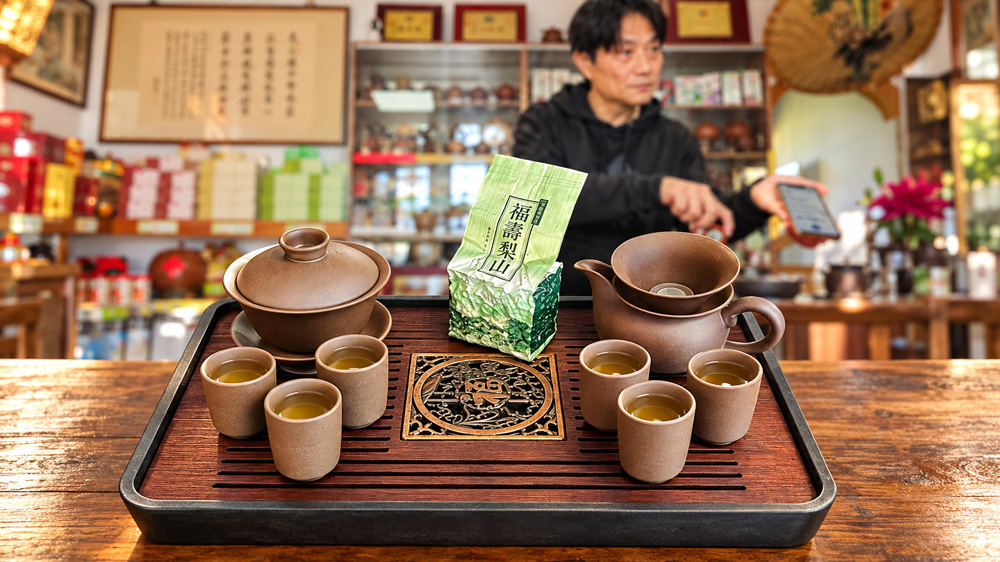 Masawi Gongfu-Cha Genuss-Set – Ton-Gaiwan mit Tablett & Li Shan Oolong