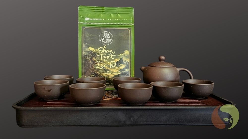 Masawi Gongfu-Cha Genuss-Set – handgeformtes Ton-Teeservice mit Tablett & Shan Tuyet