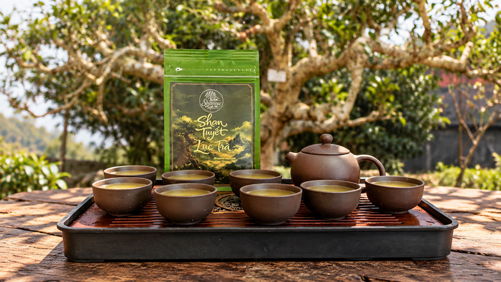 Masawi Gongfu-Cha Genuss-Set – handgeformtes Ton-Teeservice mit Tablett & Shan Tuyet