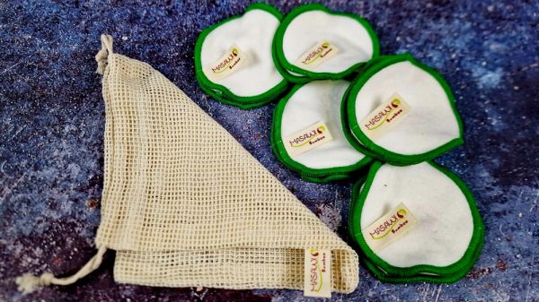 10 Bambus Kosmetikpads grün mit Waschnetz