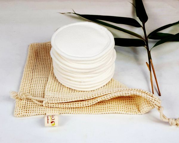 10 Bambus Kosmetikpads weiß, Bambus-Viskose mit Waschnetz