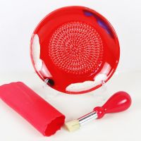 Keramikreibe mit Pinsel, Knoblauchschäler und Aufsteller, rot, 13 cm